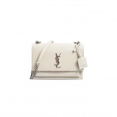 YSL SUNSET MEDIUM CHAIN BAG IN CROCODILE-EMBOSSED SHINY LEATHER 4229064996L (22*16*6.5cm)